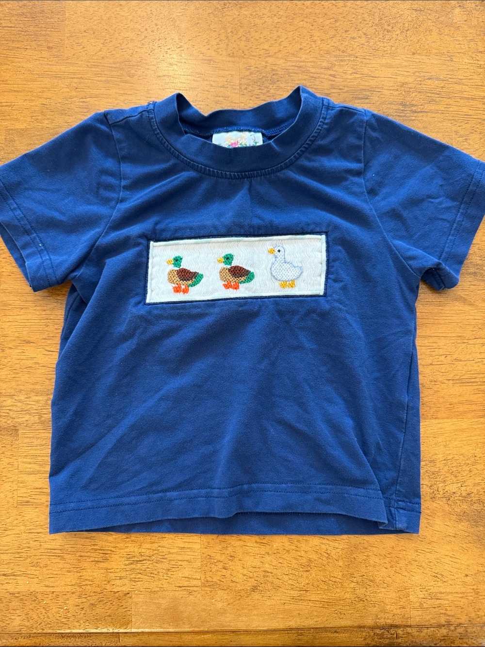 Navy Short-Sleeve Kids Tee with Duck Row Appliqué